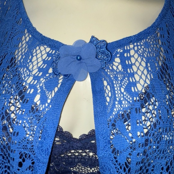 Antthony Crocheted Lace Long-Sleeve Duster in Vibrant Azure Size 3X - Picture 6 of 9